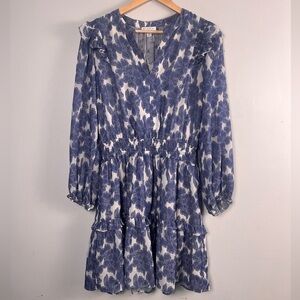 Current Air Los Angeles Purple Floral V Neck Long Sleeve Dress Size S chiffon